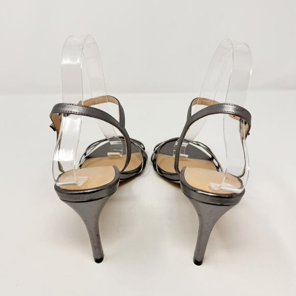 Stuart Weitzman Starla 80 Ankle Strap Leather Heel Gunmetal Gray Silver US 8 - Picture 5 of 12